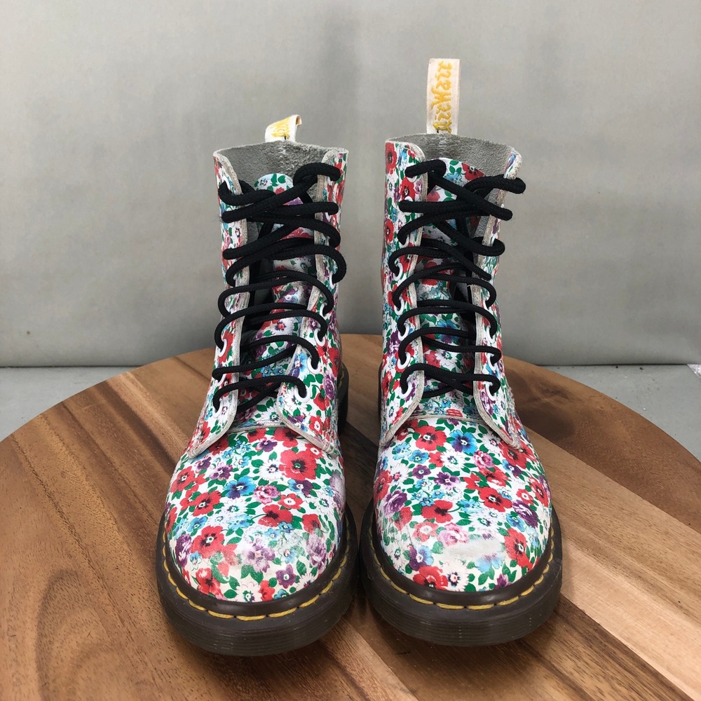Dr Martens Pascal Floral Print Leather Boots Women Size 6 Combat - Picture 2 of 8